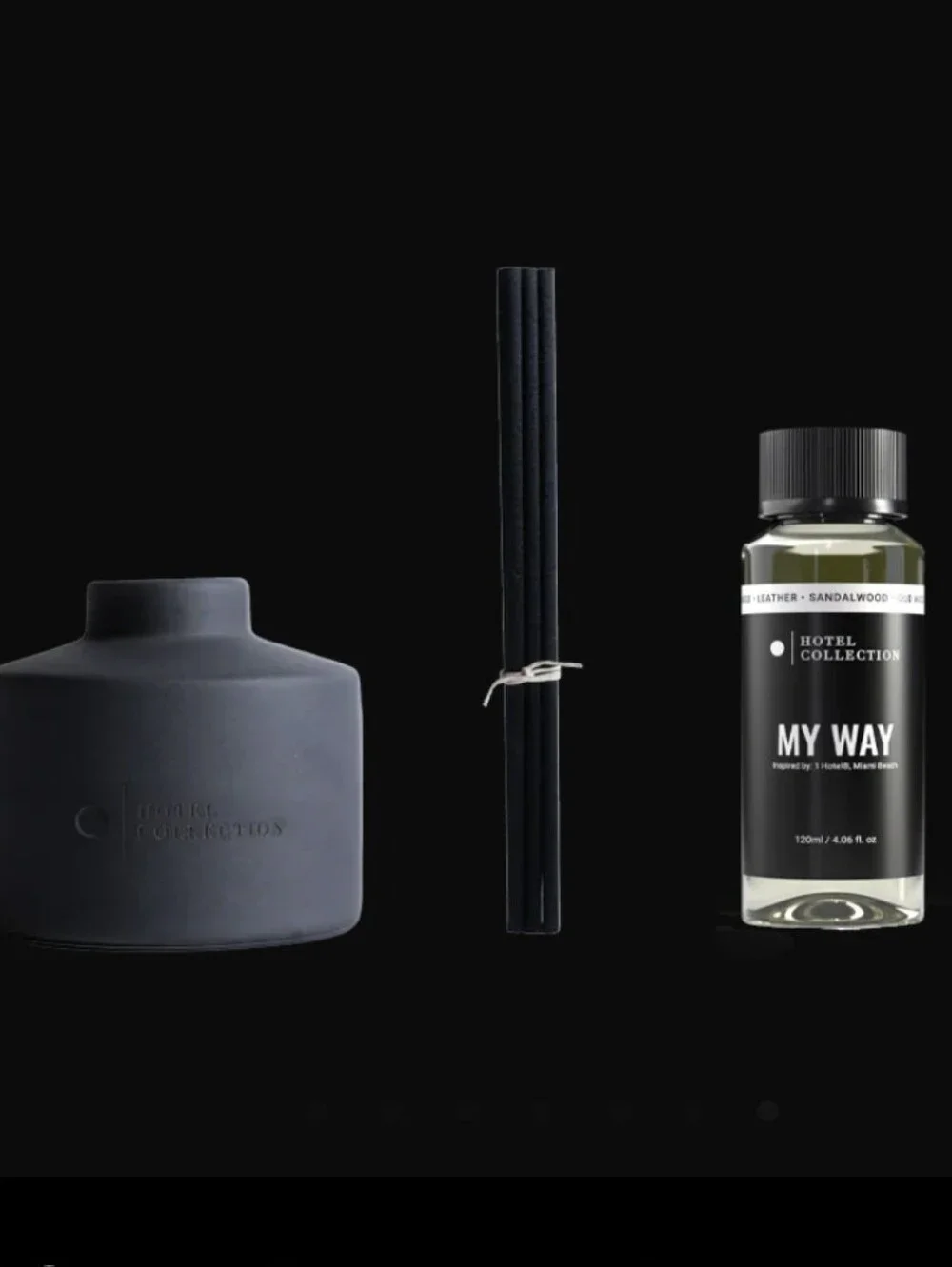 NIB Hotel Collection My Way Charcoal Reed Diffuser In Box with White Logo